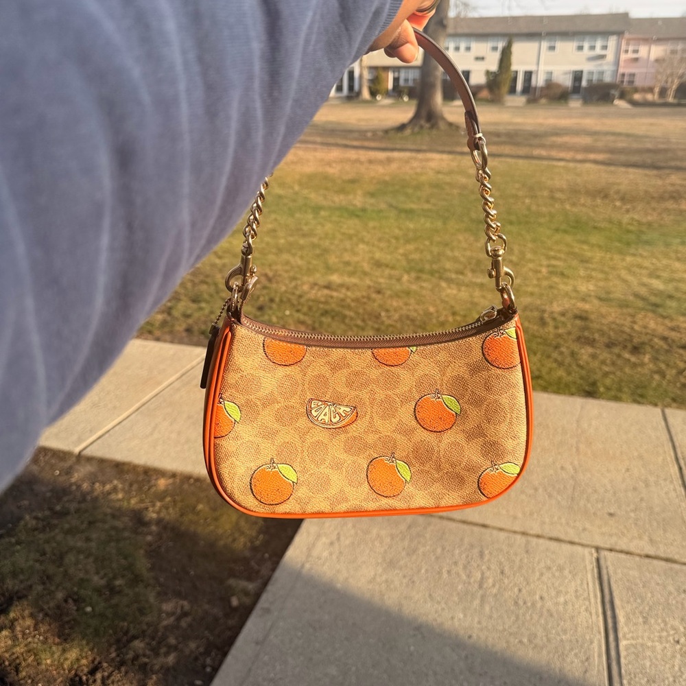 Coach Citrus Print Mini Shoulder Bag in Orange and Tan - Picture 3 of 4